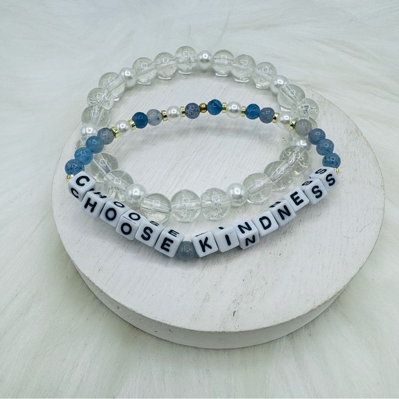 Choose Kindness Clear & Blue Beaded Bracelets - Picture 2 of 7